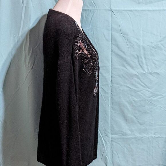 WORTHINGTON BLACK RHINESTONE/BEAD/SEQUIN ADORNED LONG SLEEVE SWEATER - 16T/18T - Picture 5 of 8